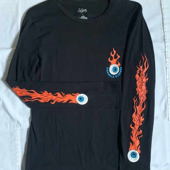 City Streets Sidewalk Surfers Eyeball Flames T-shirt Black Long Sleeve Size S - Picture 3 of 5